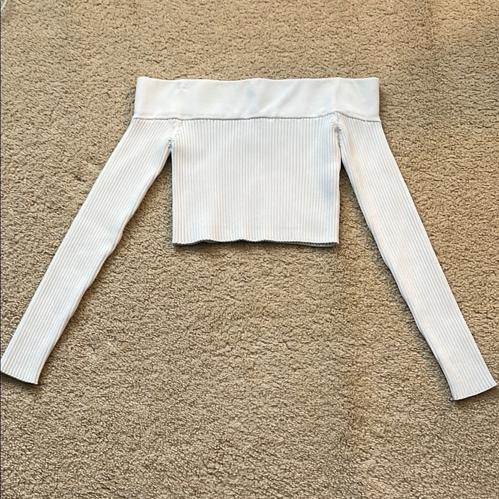White Off-Shoulder Ribbed Top - C/MEO Collective